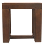 Square end table in dark brown wood with lower shelf panel
