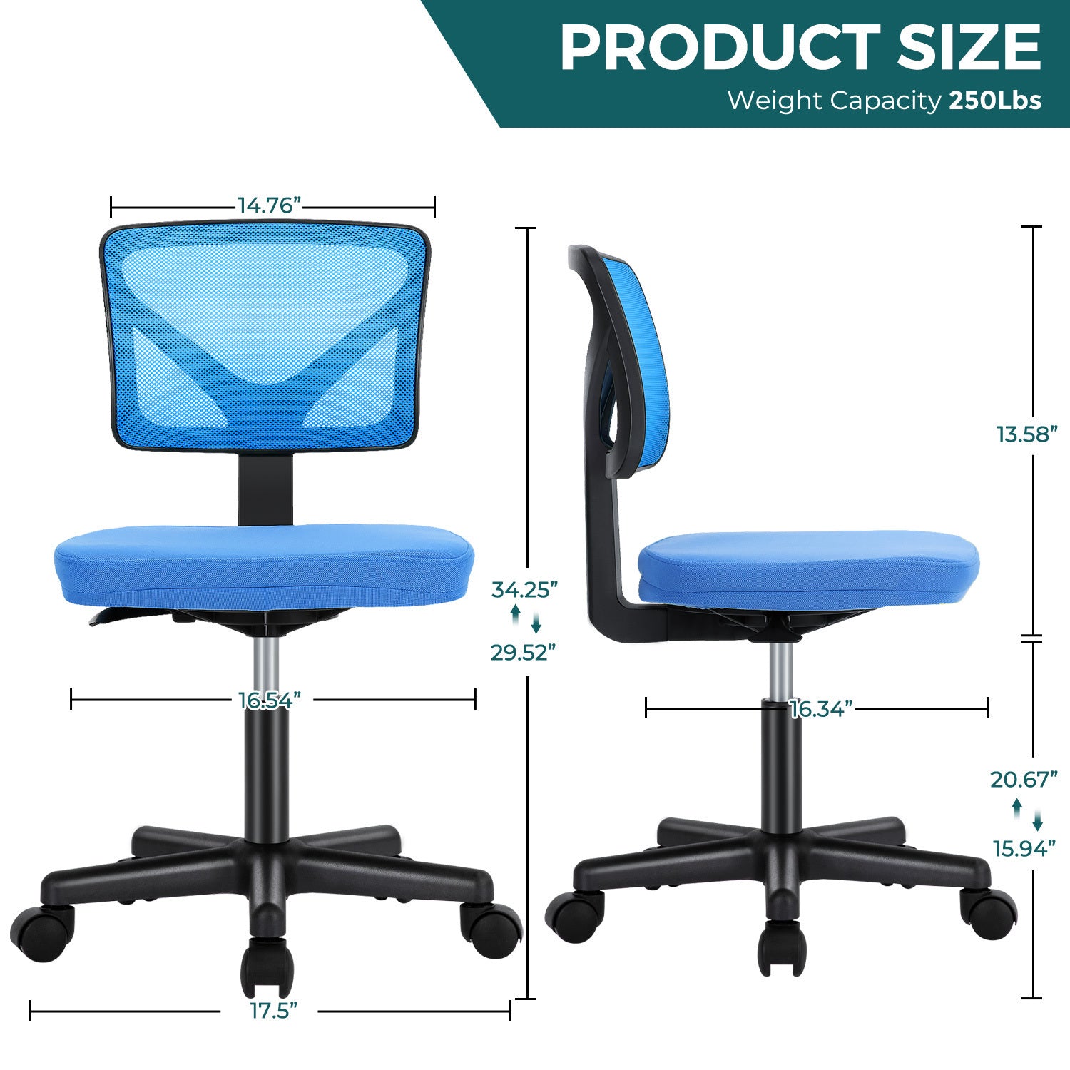 Sweetcrispy Armless Office Chair with Lumbar Support, Small