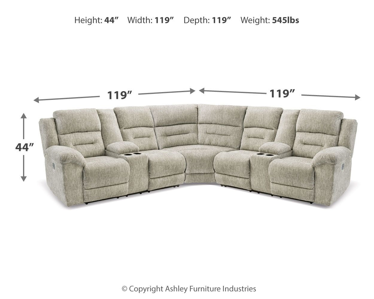 Family Den - Pewter - 3-Piece Power Reclining Sectional With 2 Loveseats With Console-Reclining Sectionals-American Furniture Outlet