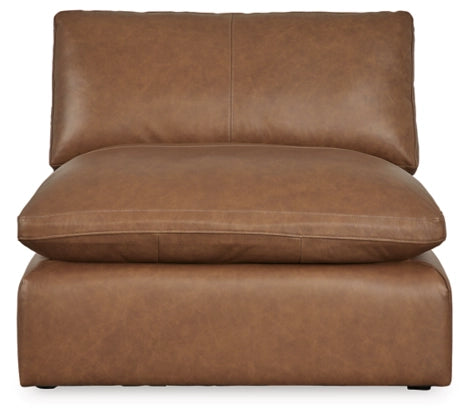 Brown leather sectional seat module with tall back and rounded seat
