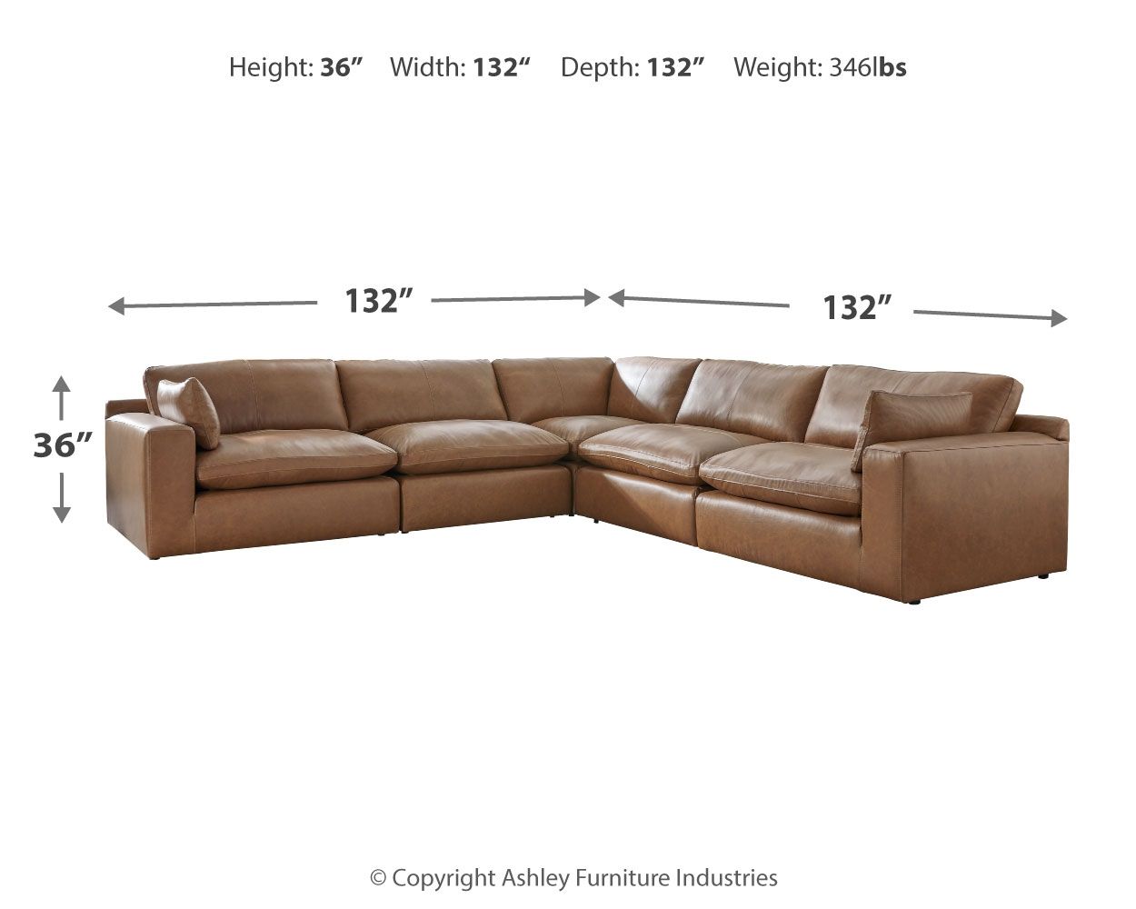 Emilia Caramel Brown Leather Sectional - Plush Cushions, Top-Grain-Stationary Sectionals-American Furniture Outlet