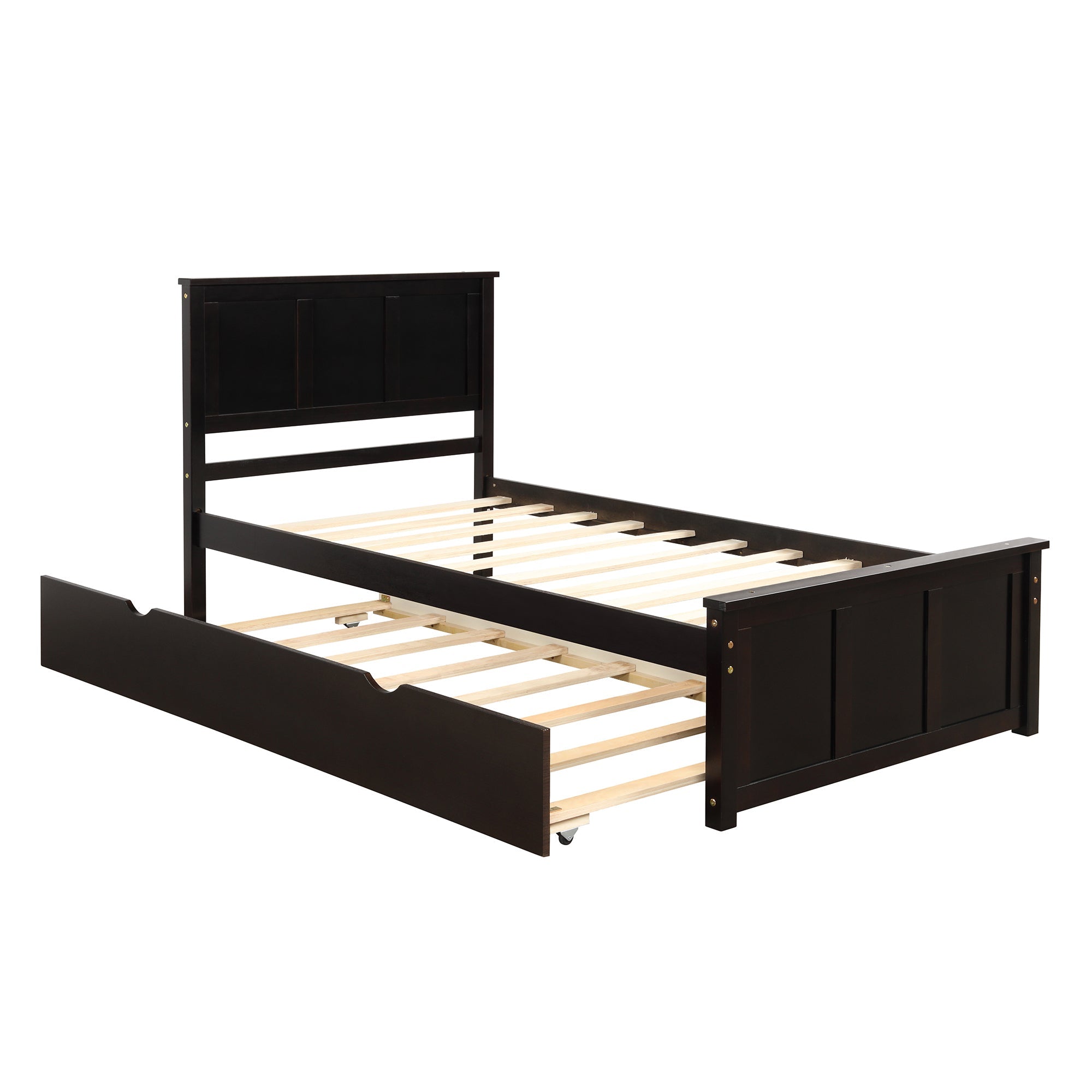 Espresso Twin Platform Bed w/ Trundle - No Box Spring