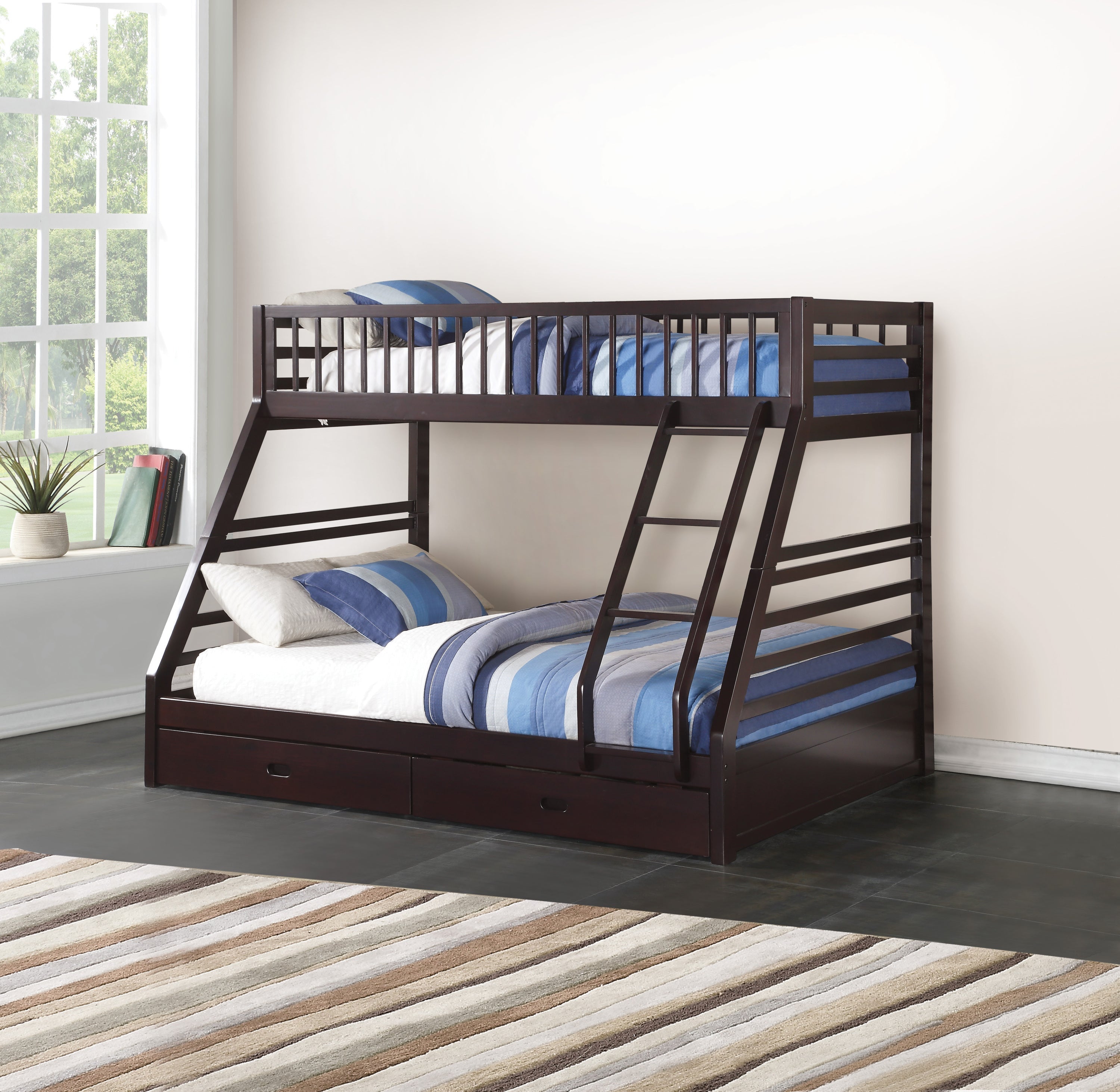 Espresso Wood Twin XL over Queen Bunk Bed - Modern Design