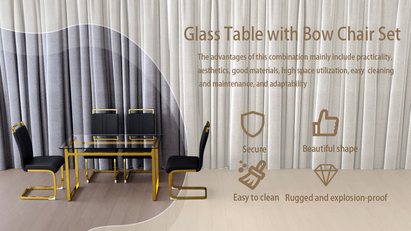 51" Glass Dining Table Set for 4 - Gold Legs