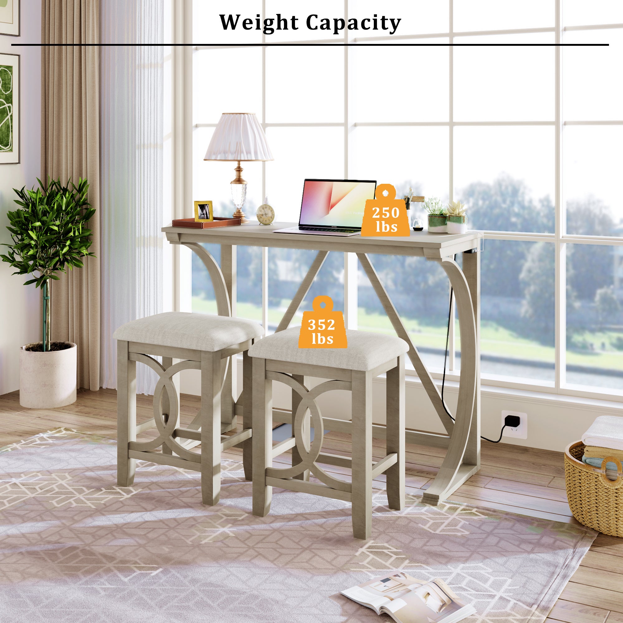 Farmhouse Counter Height Dining Set, 3-Piece