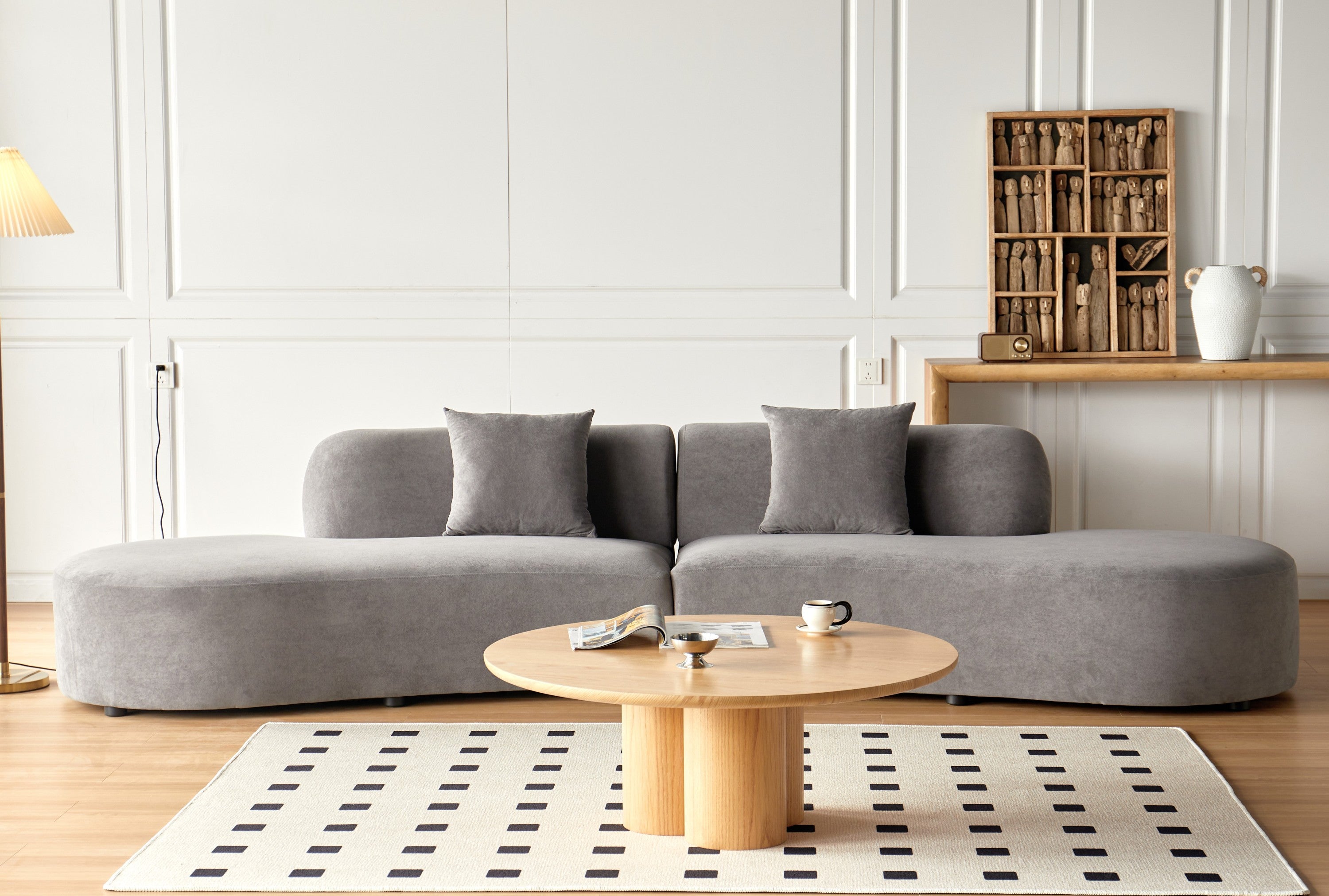 Luxury Grey Velvet Curved Sofa - 6 Seater Half Moon Couch