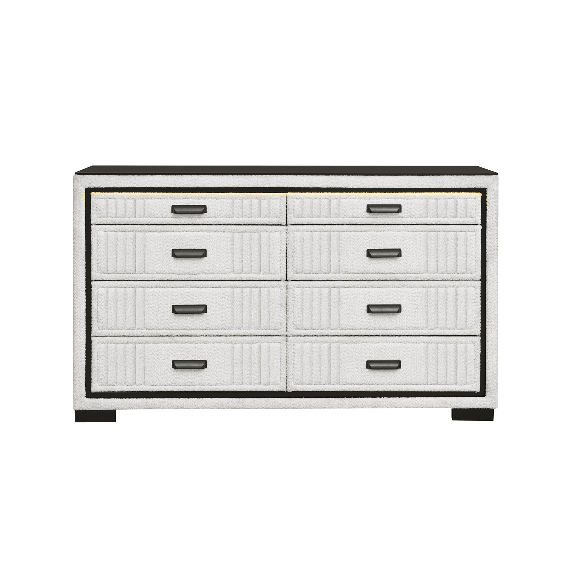 Isaiah White Black LED Dresser: Upholstered Storage