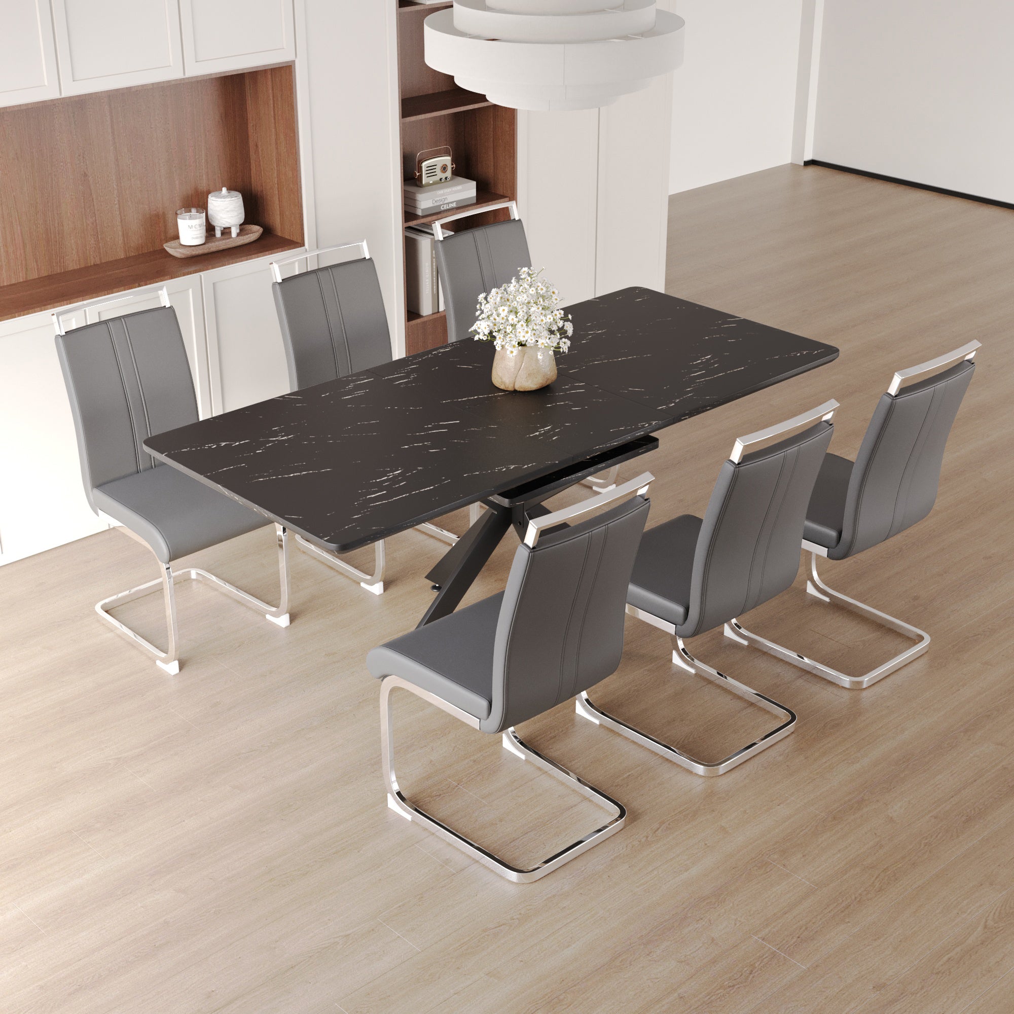 62" Extendable Dining Table Set for 6-8 People