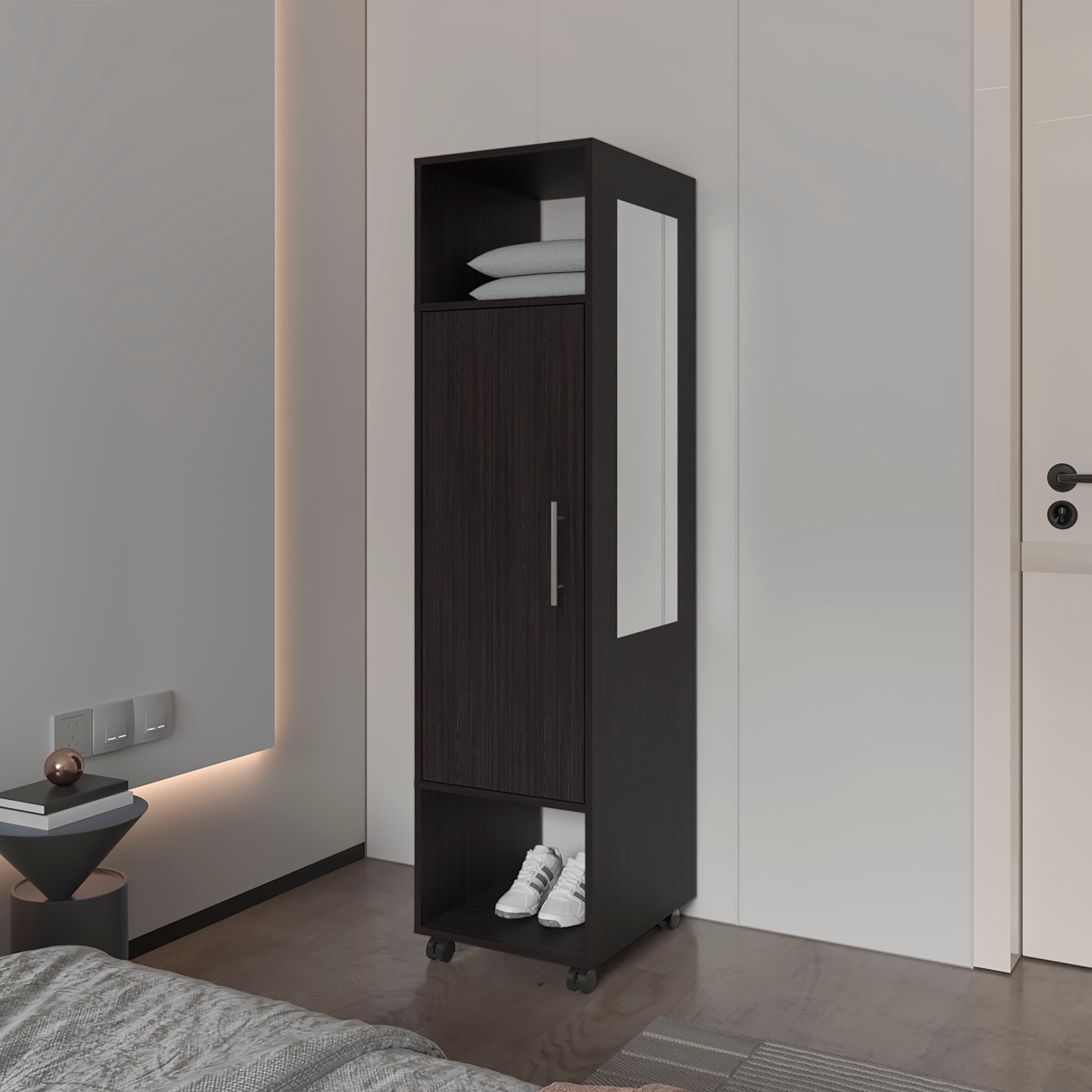 Summit Melamine Wardrobe: Mirror, Door & Open Storage