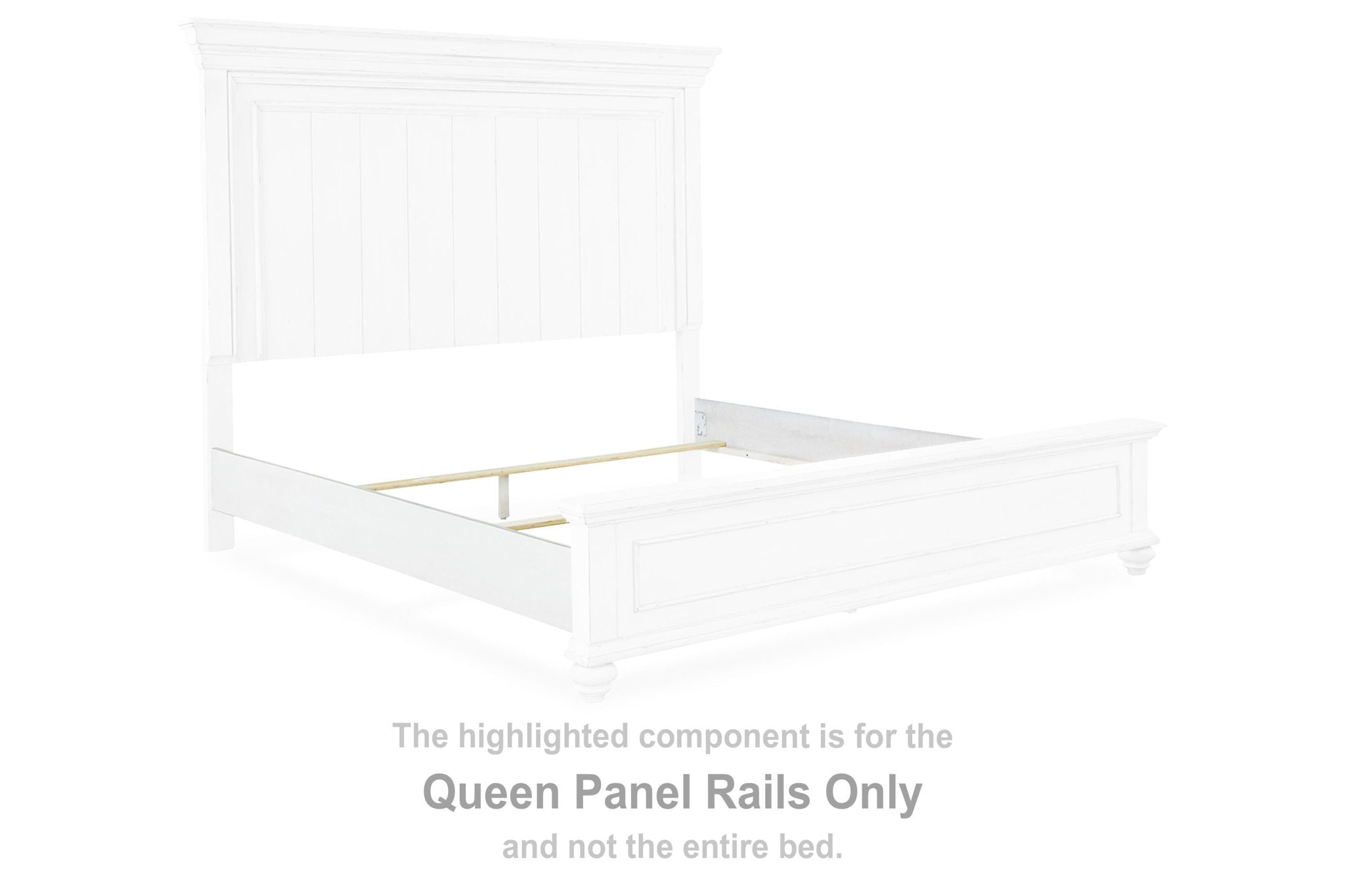 Whitewash queen panel bed rails with vertical molding