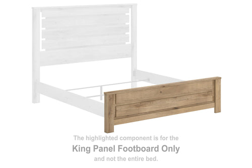 Tan wood king panel footboard with horizontal slat panel