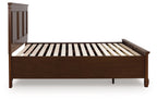 Dark brown panel bed base with slatted support and side posts