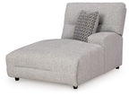 Pewter fabric power reclining back chaise with square arm and patterned pillow