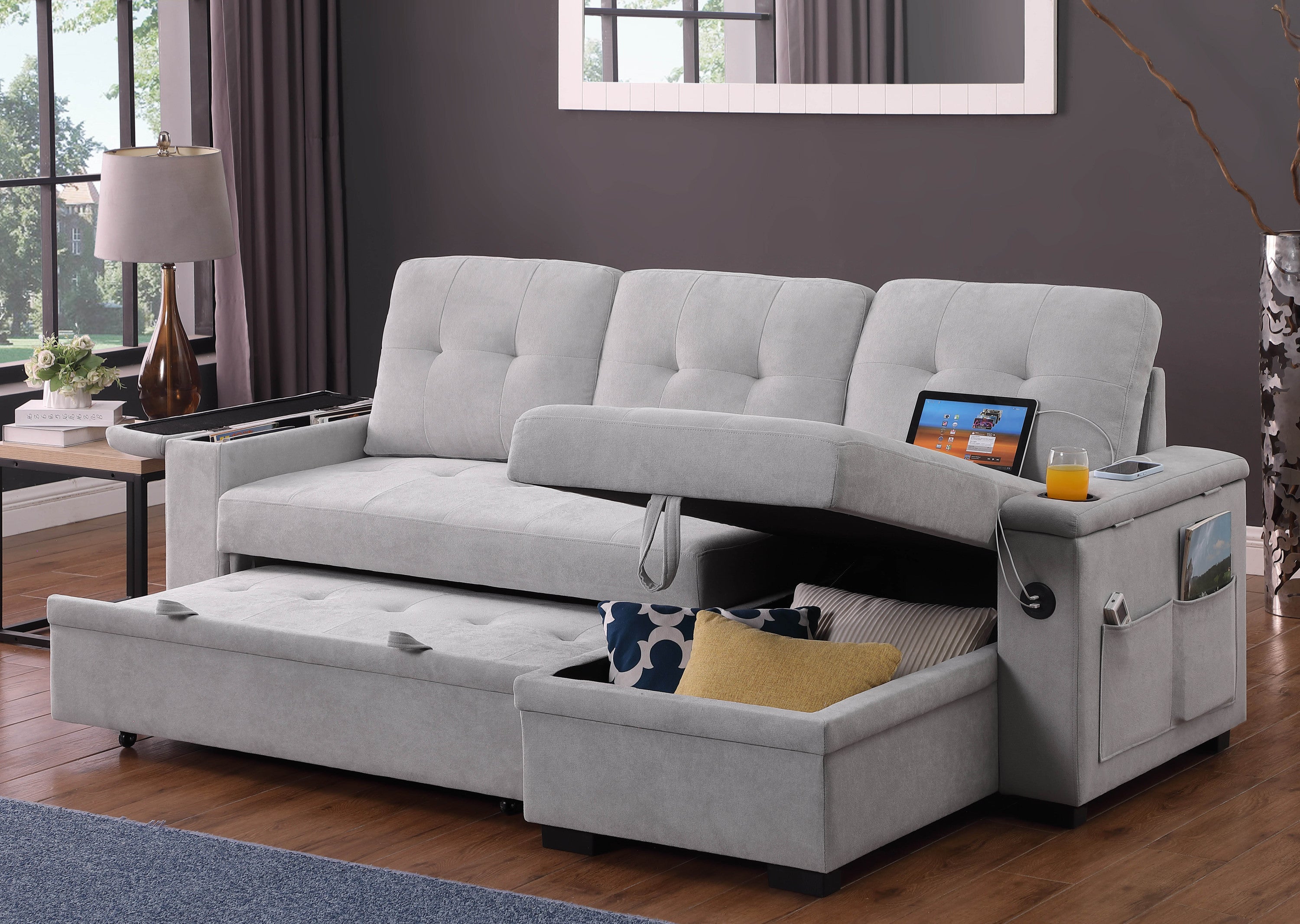 Ashlyn II Gray Reversible Sleeper Sectional with Storage