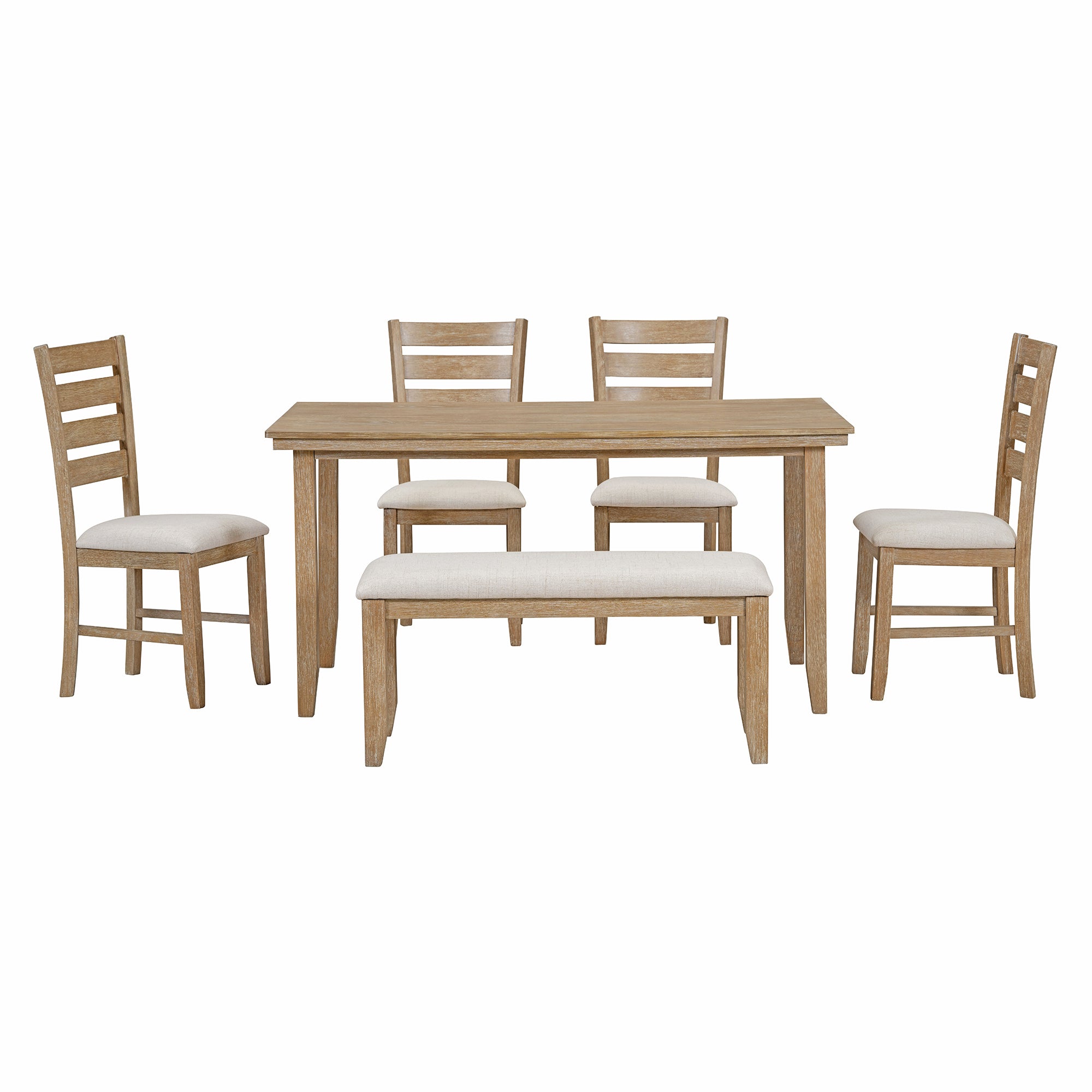 6-Piece Rustic Dining Set w/ Bench - Natural Wood