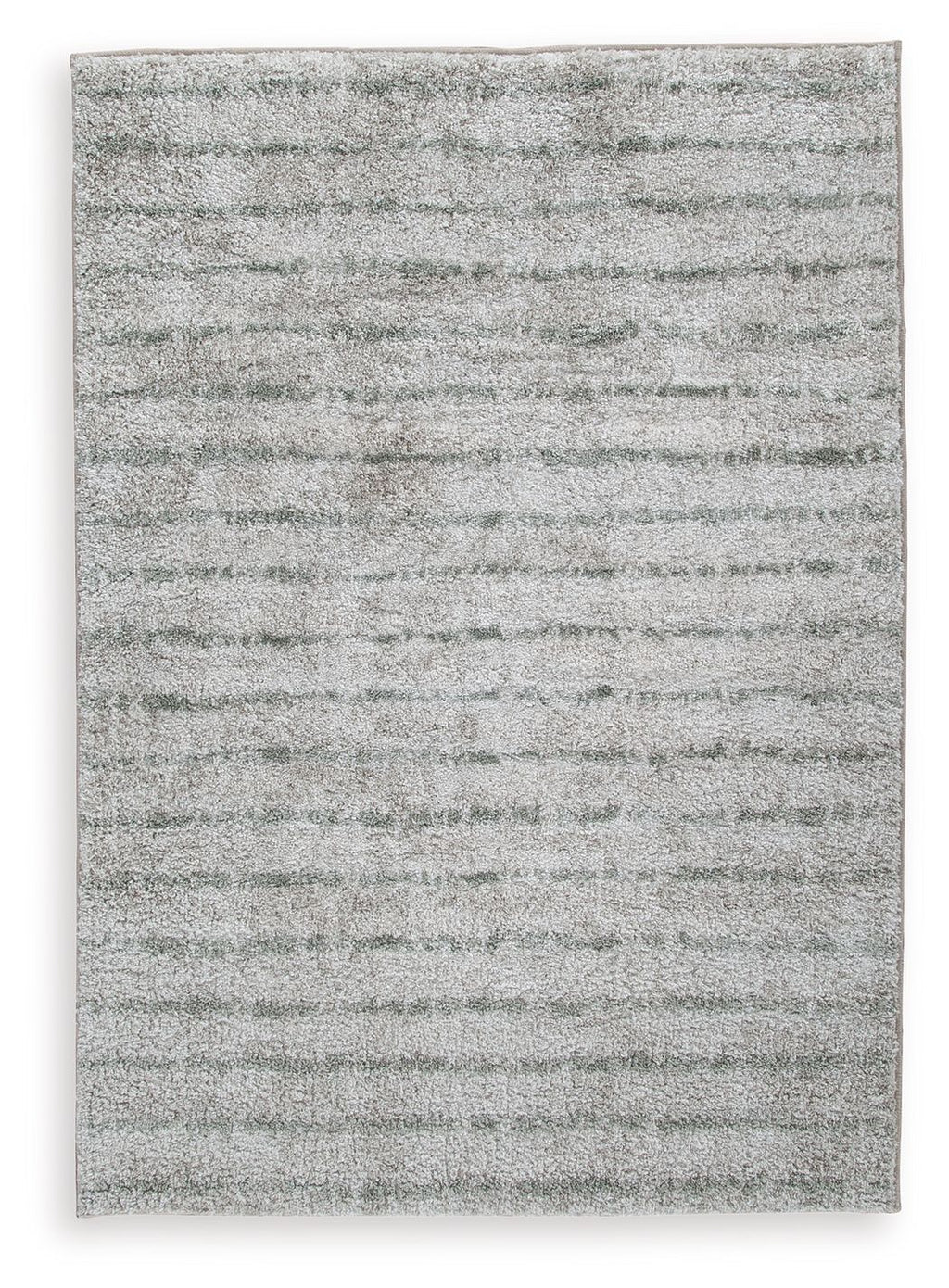 Cream and green area rug with low-pile textured abstract pattern