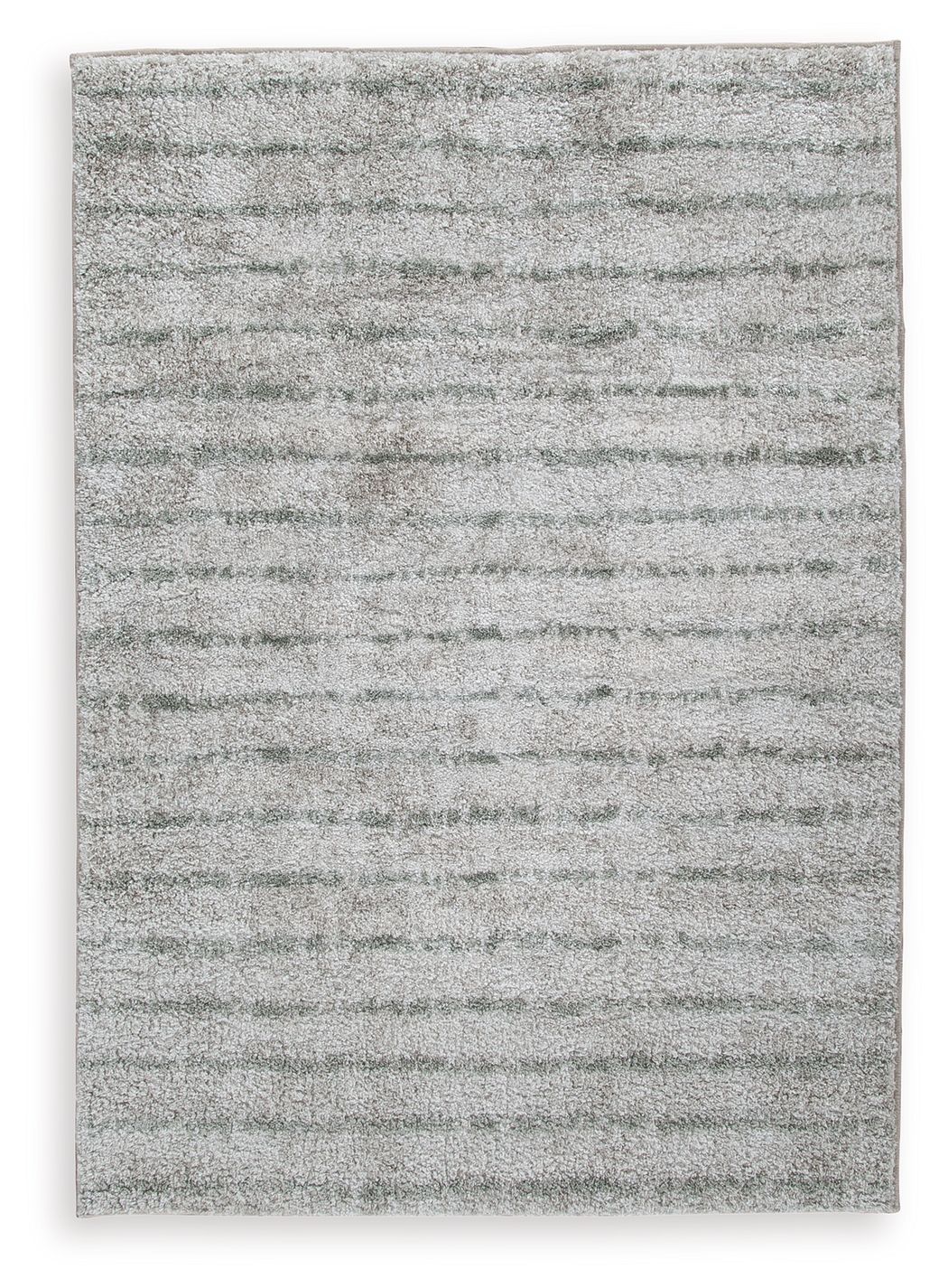 Cream and green area rug with low-pile textured abstract pattern