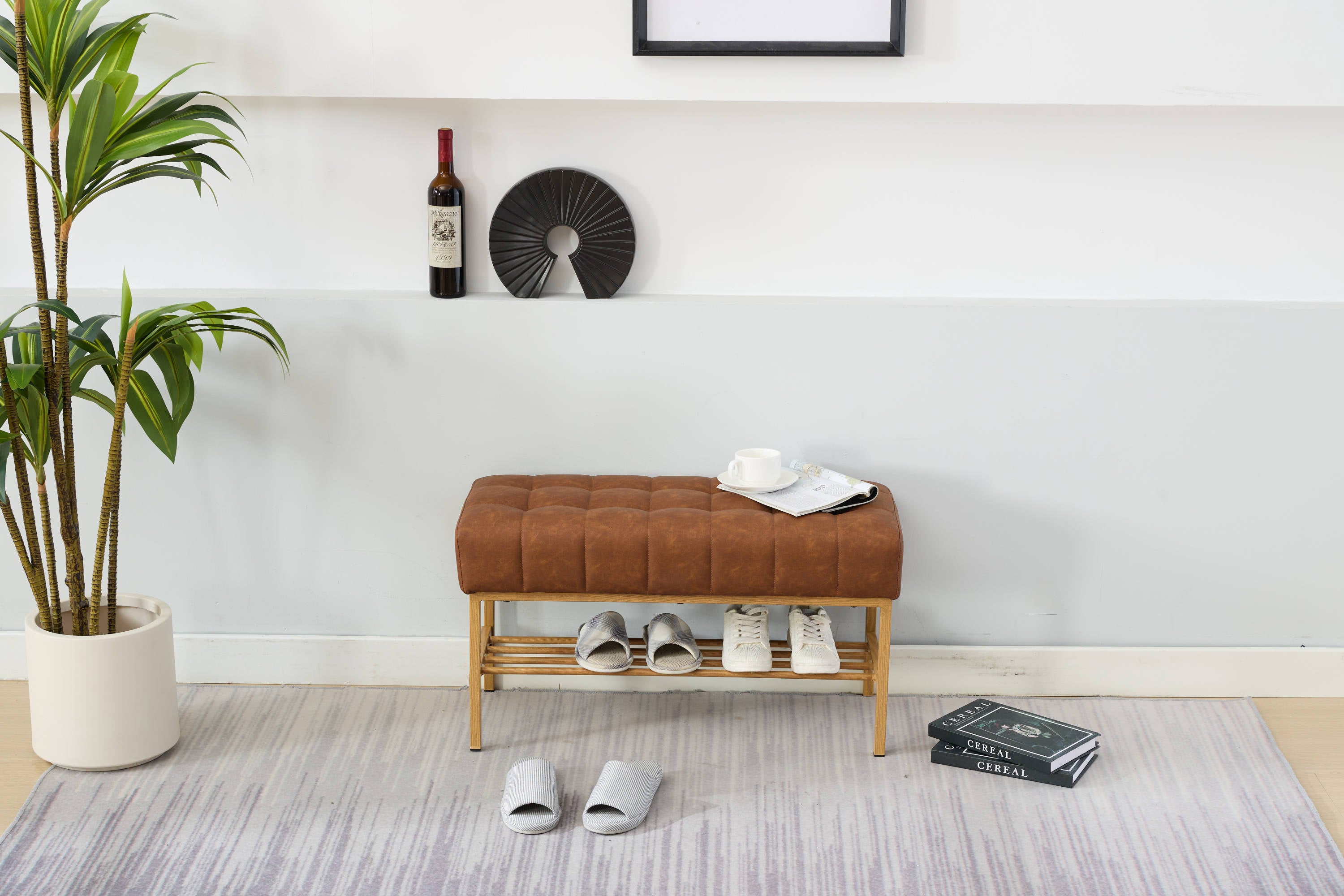 Retro Bed Bench w/ Shelf, 300 LB