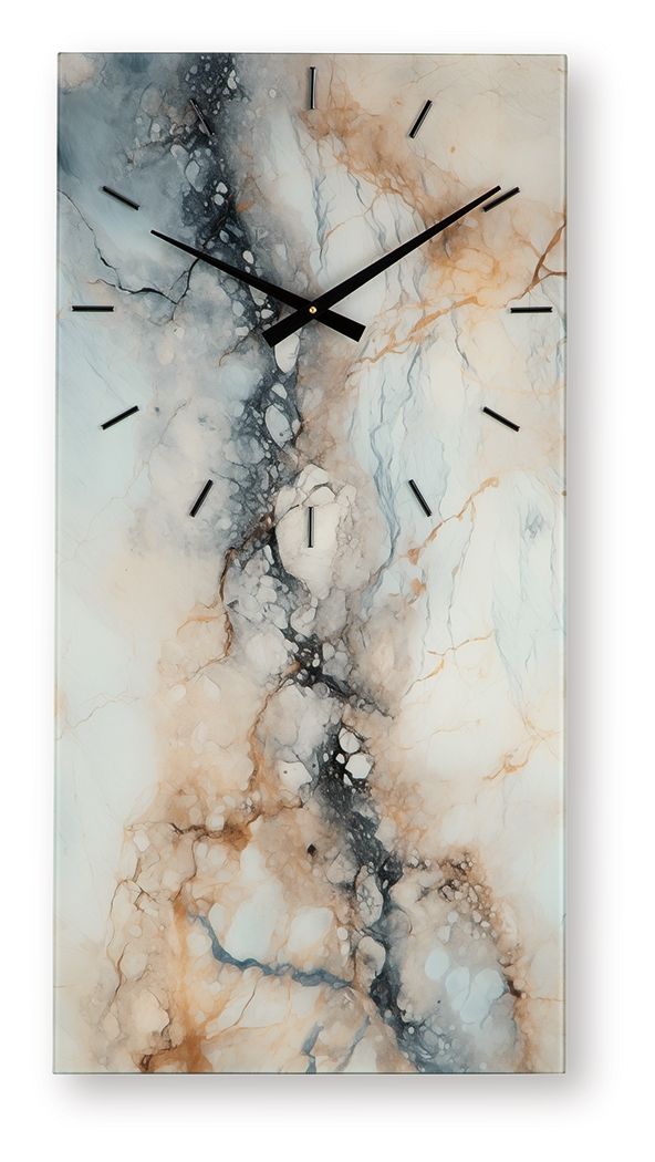 Wall clock with black hands and cream, blue, and tan marble pattern