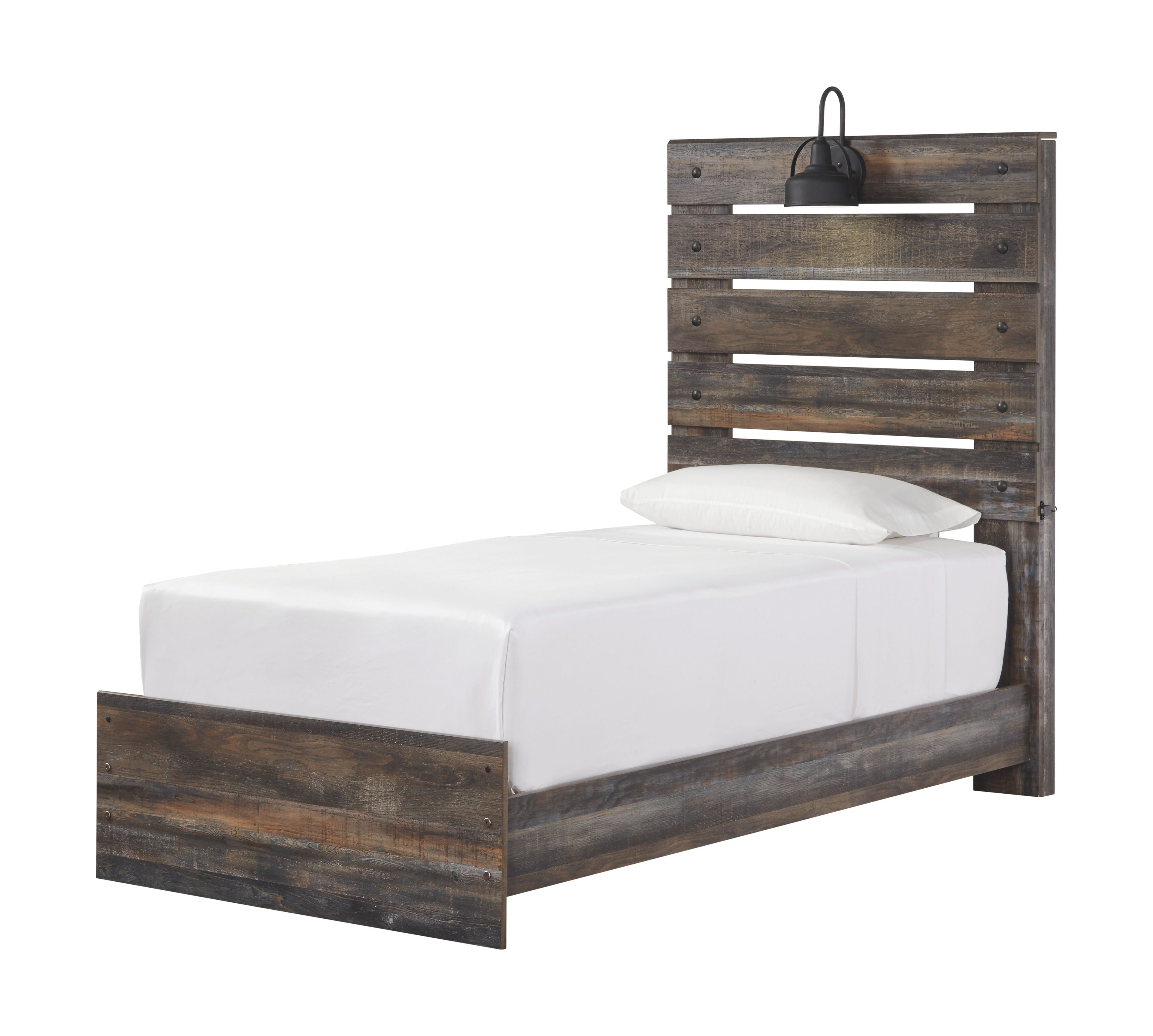 Youth panel bedroom set bed frame with slatted headboard and underbed drawer storage
