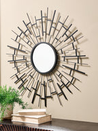 Garrenworth Accent Mirror with black sunburst frame and bright round reflective center
