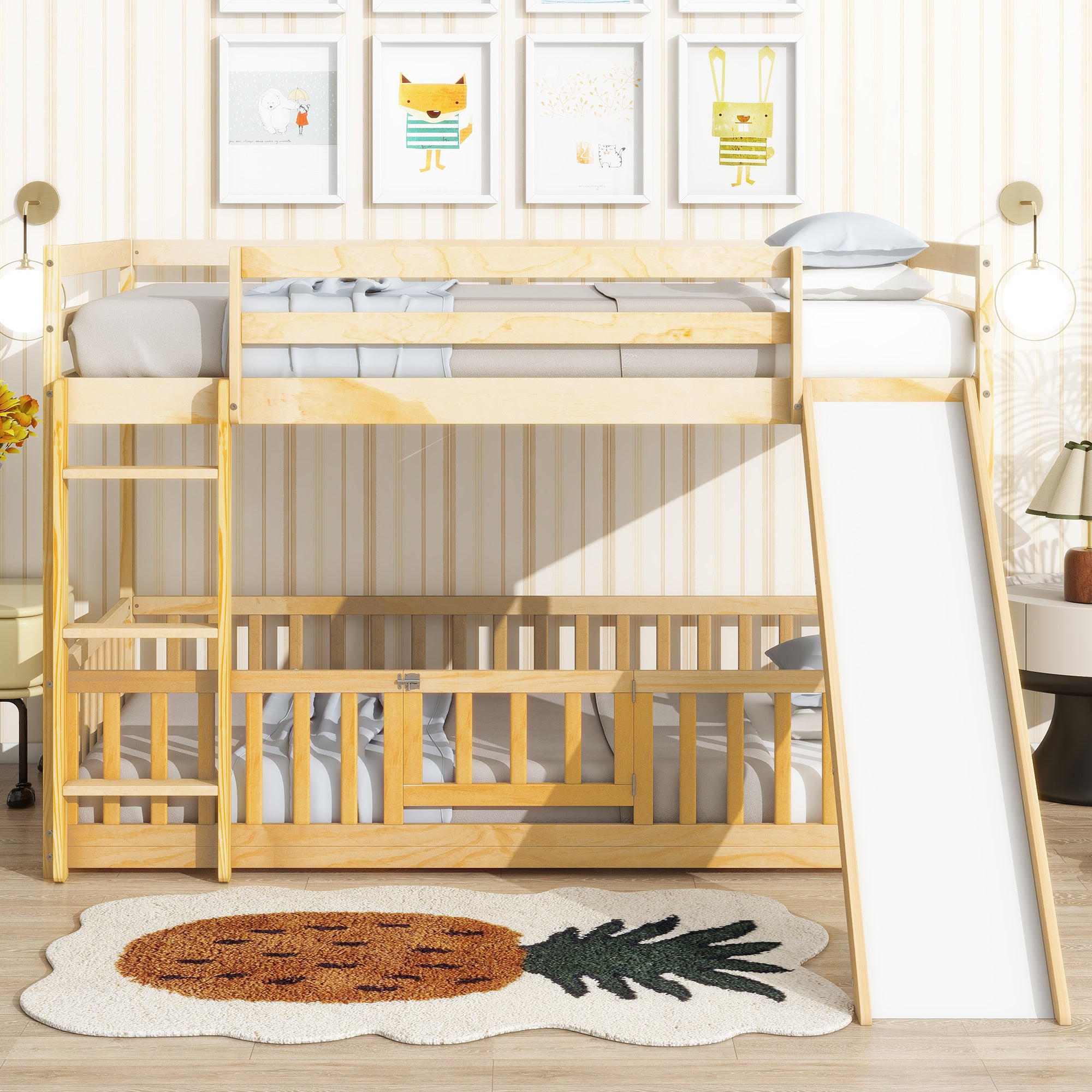Twin Over Twin Bunk Bed with Slide & Ladder