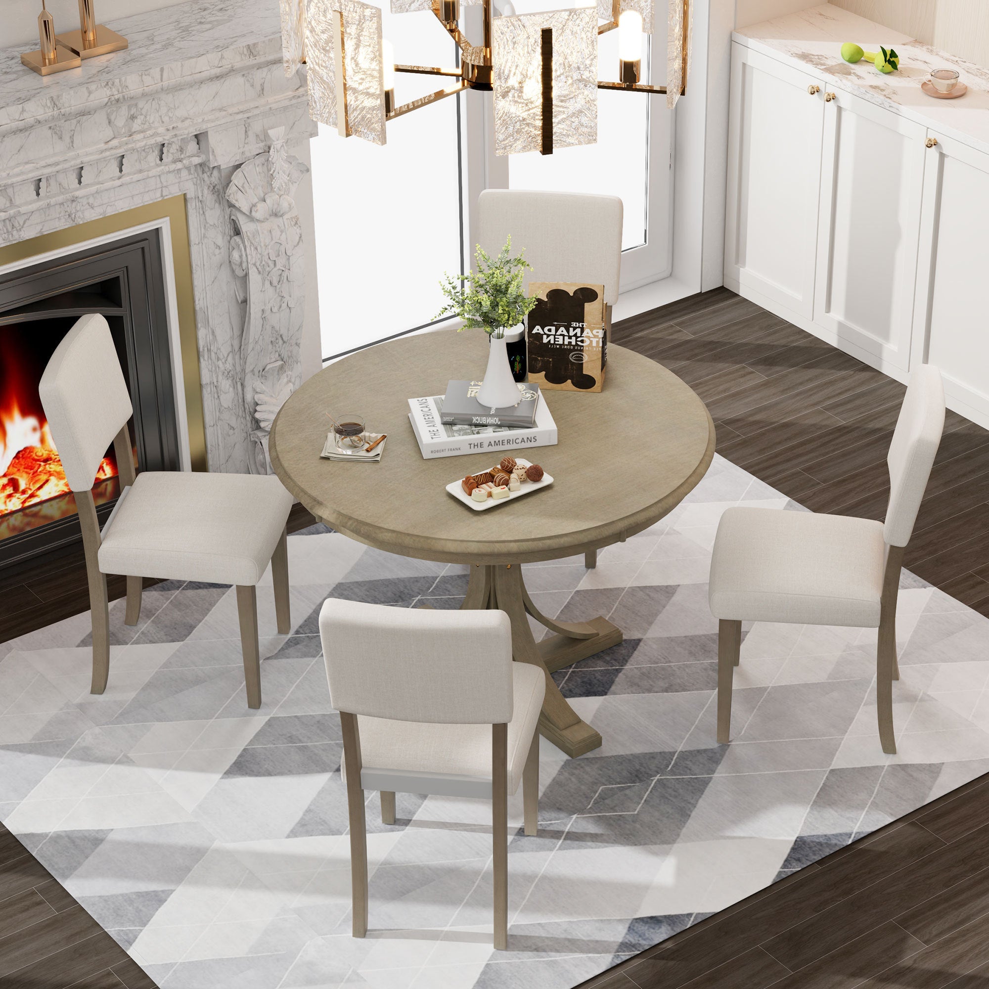 5-Pc Retro Round Dining Table Set (Taupe)