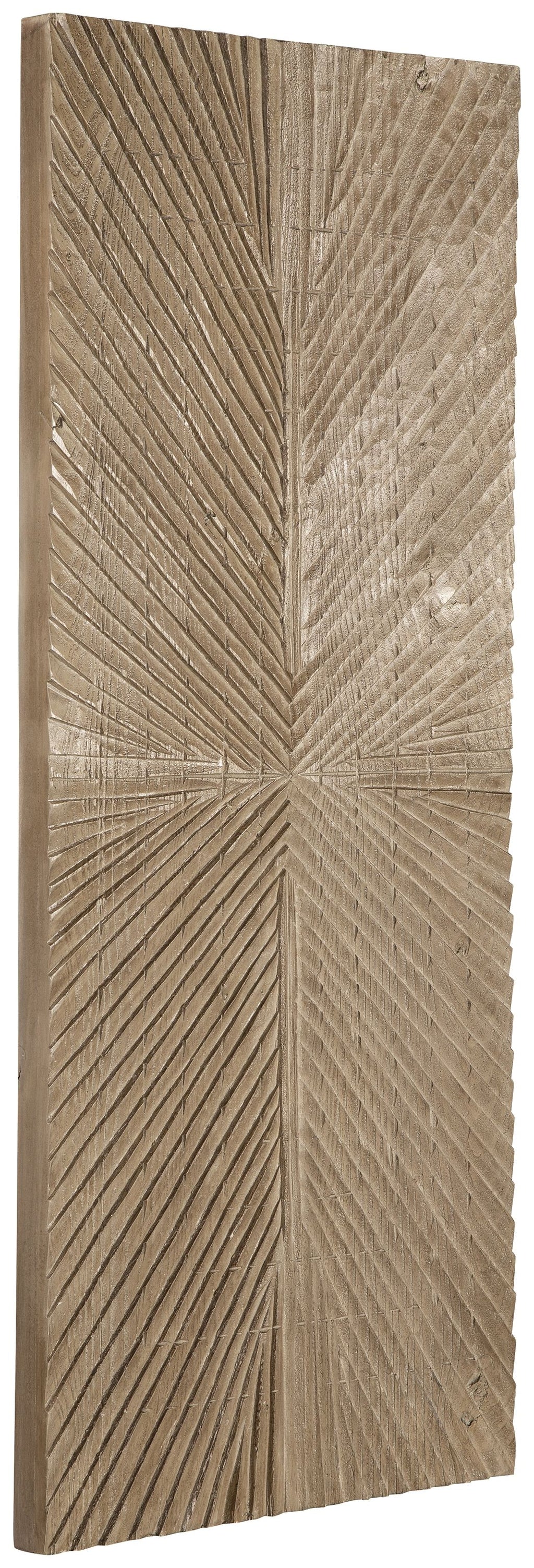 Distressed brown rectangular wall decor panel with sunburst chevron line texture