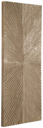 Distressed brown rectangular wall decor panel with sunburst chevron line texture
