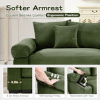 Green corduroy sectional sofa with padded armrest and matching pillows