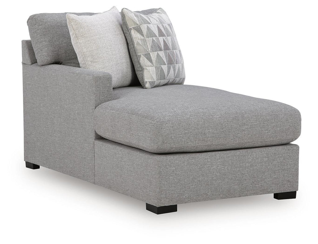 Pewter gray LAF corner chaise section with two throw pillows