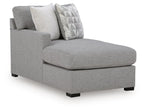 Pewter gray LAF corner chaise section with two throw pillows