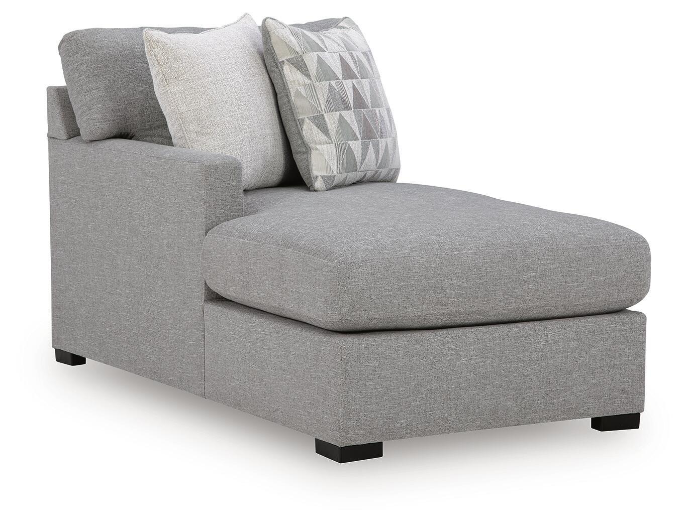 Pewter gray LAF corner chaise section with two throw pillows