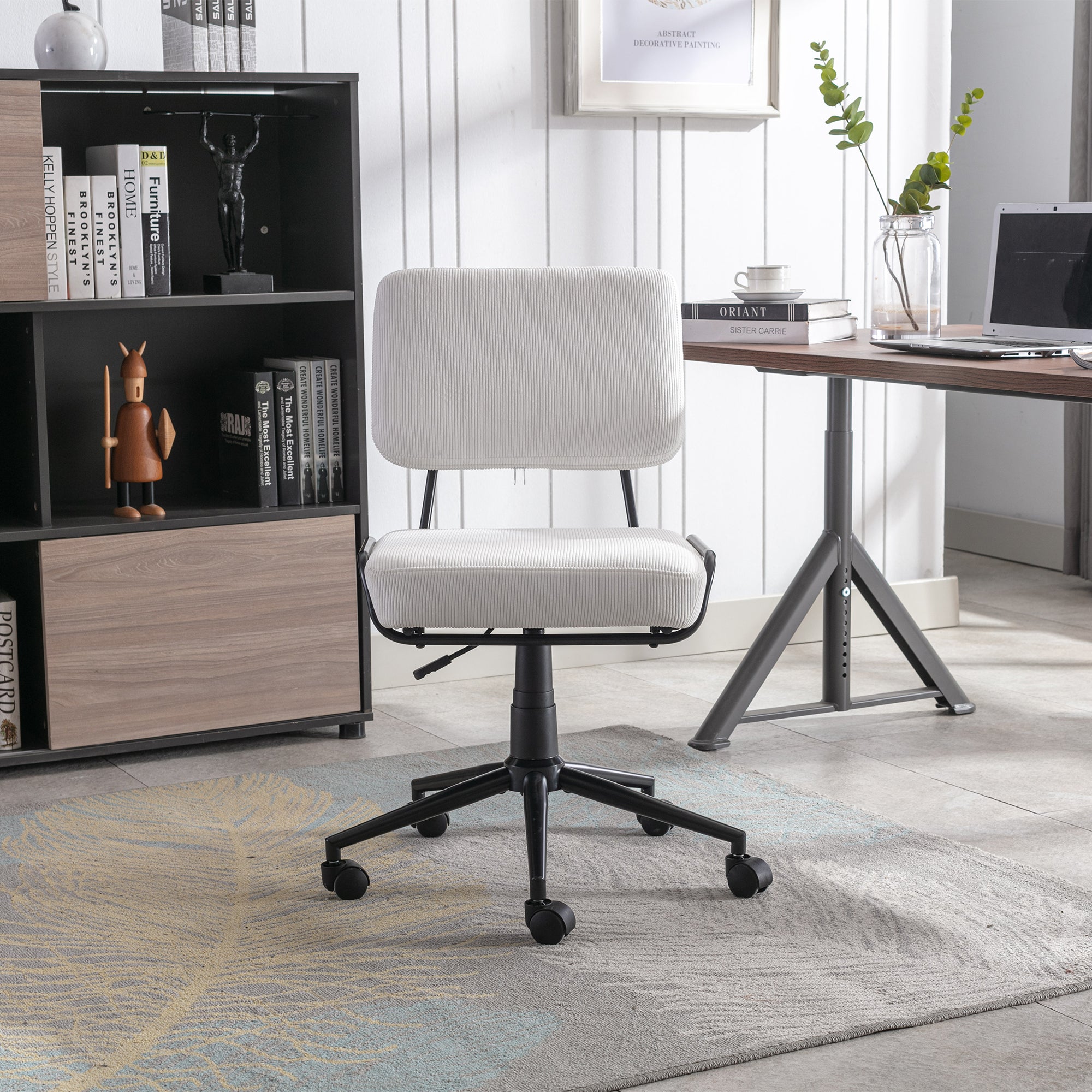 Corduroy Task Chair Home Office Chair Ergonomic Rolling Chair