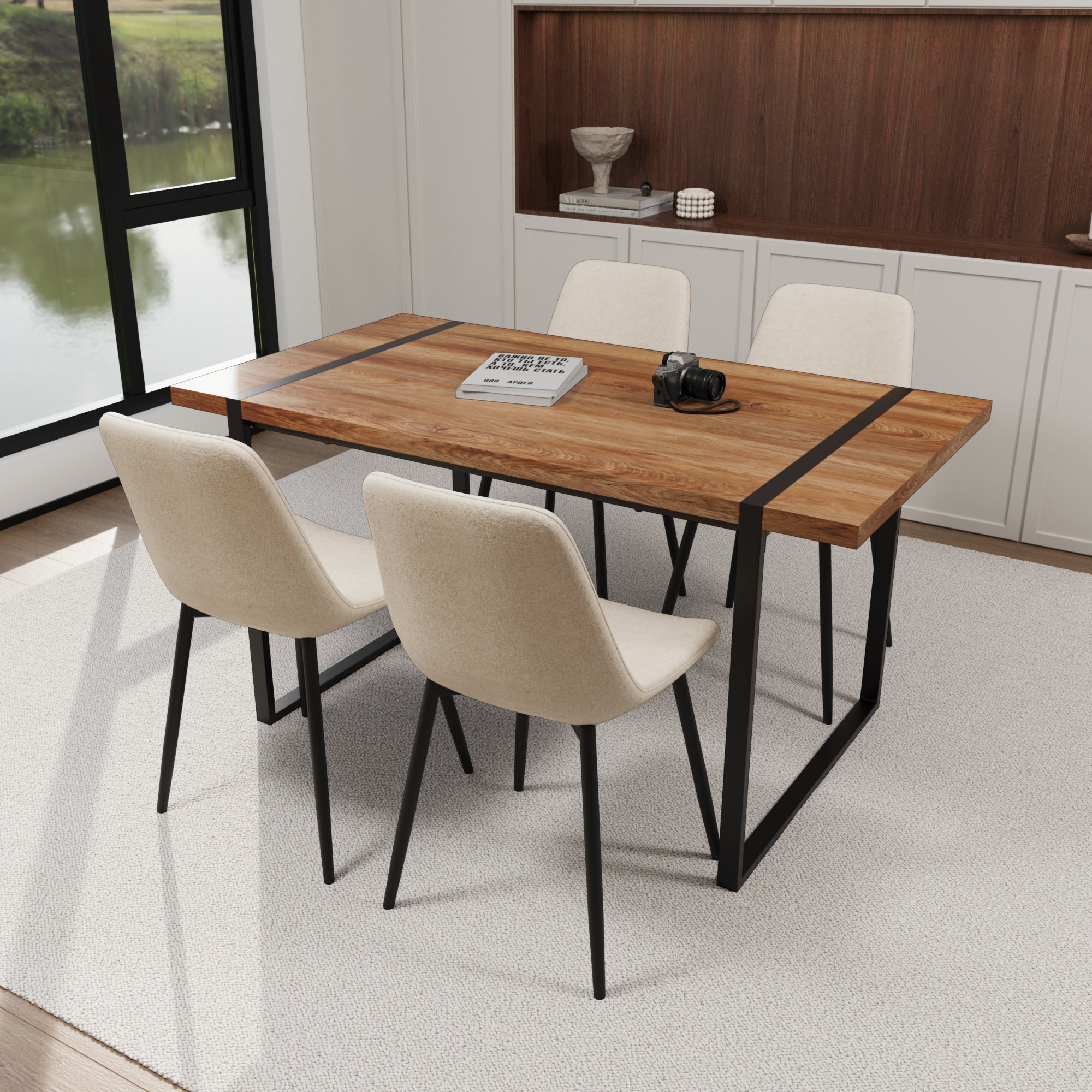 59" Modern Dining Table Set w/ Suede Chairs - 4 Pc