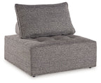 Outdoor sectional chaise module, dark gray fabric with square seat and back cushions