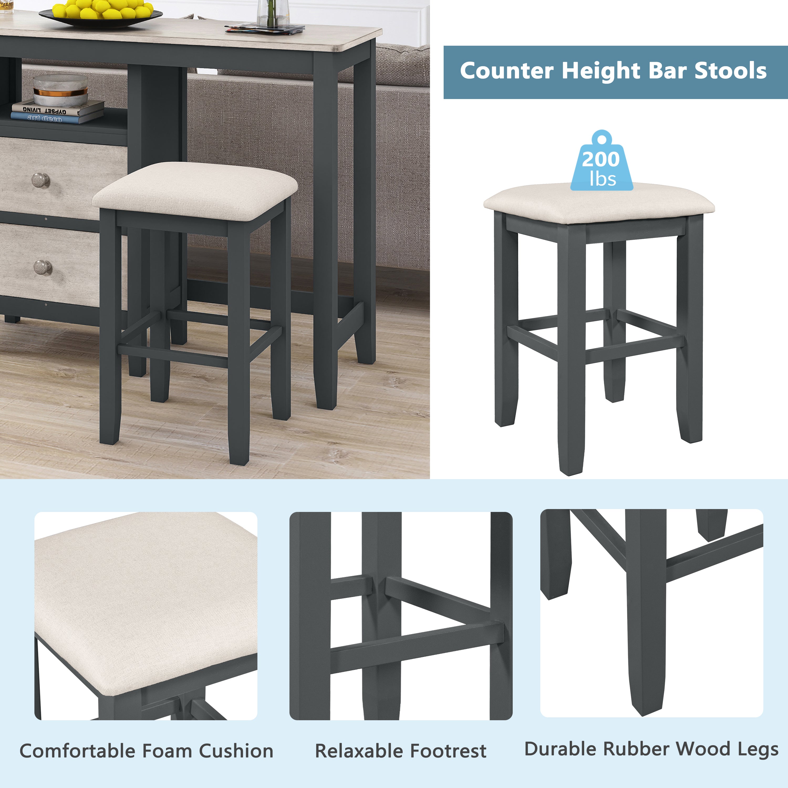 Farmhouse 3-Piece Counter Height Dining Set