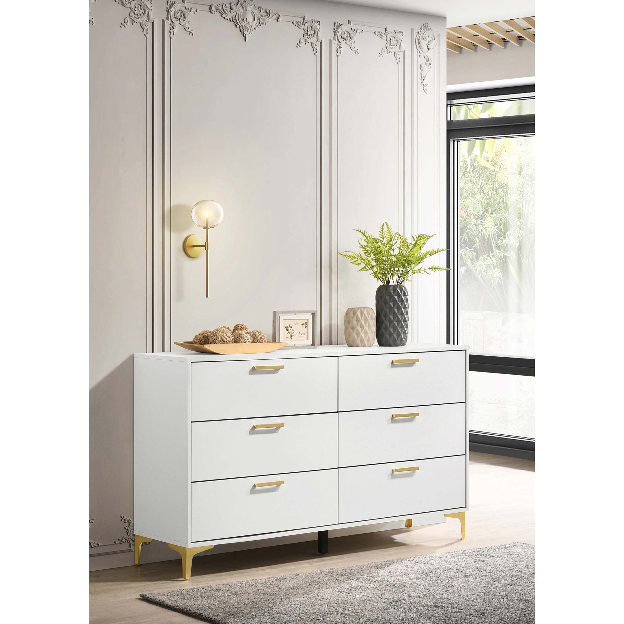 Karena White 6-Drawer Dresser: Modern Rectangular Storage