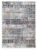 5' x 7' abstract multi-color rug with gray, white, black and orange pattern