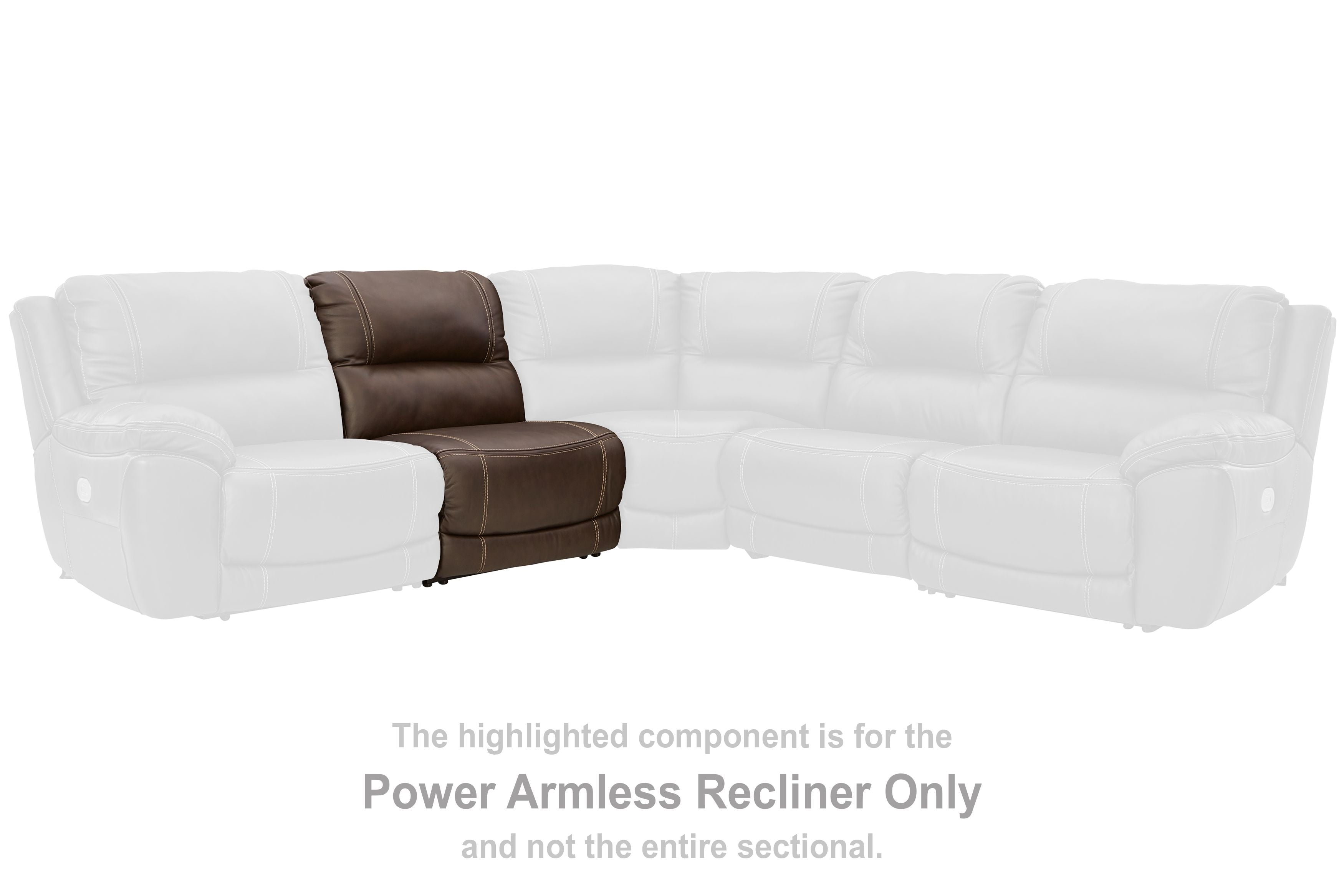 Chocolate power armless recliner with adjustable headrest and padded back