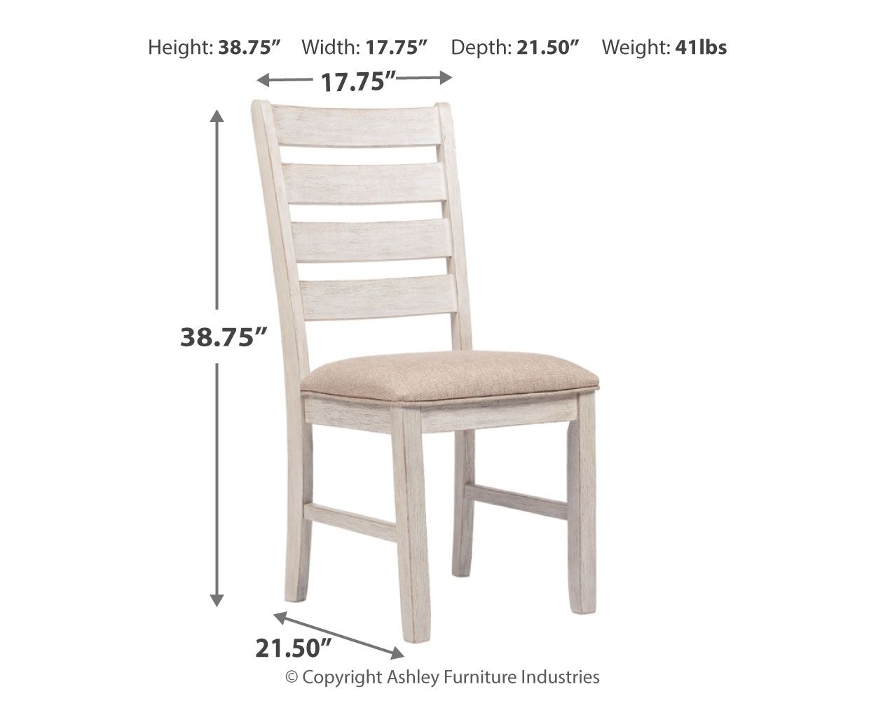 Beige-cushioned dining side chair with light wood slatted back, side view
