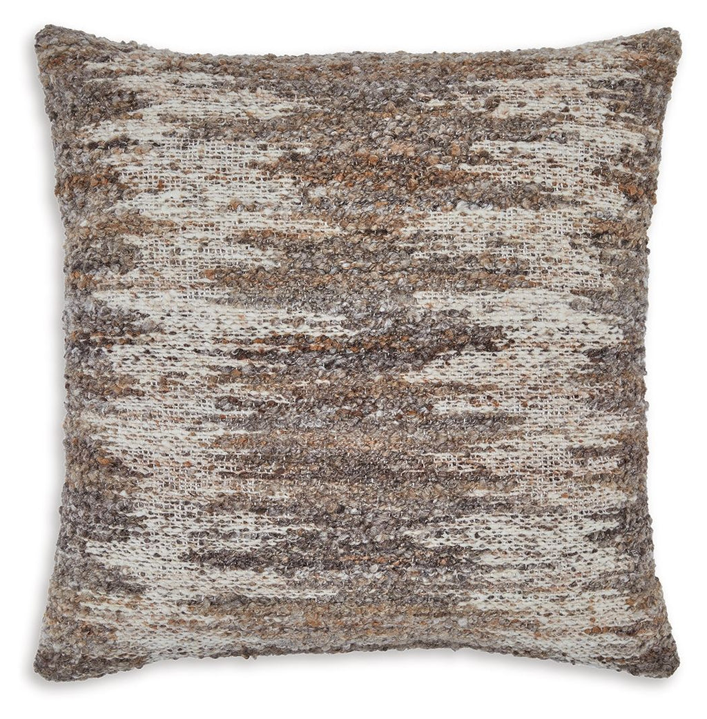 Decorative speckled pillow, dark brown and beige woven texture, square shape