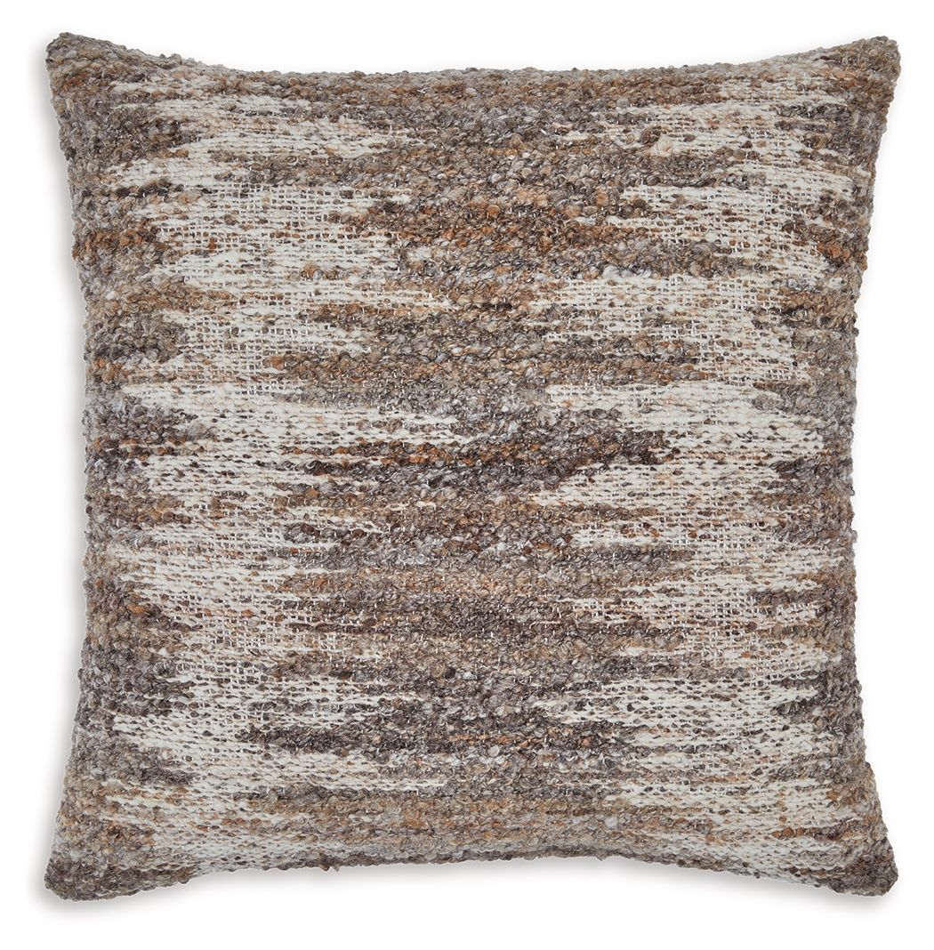 Decorative speckled pillow, dark brown and beige woven texture, square shape