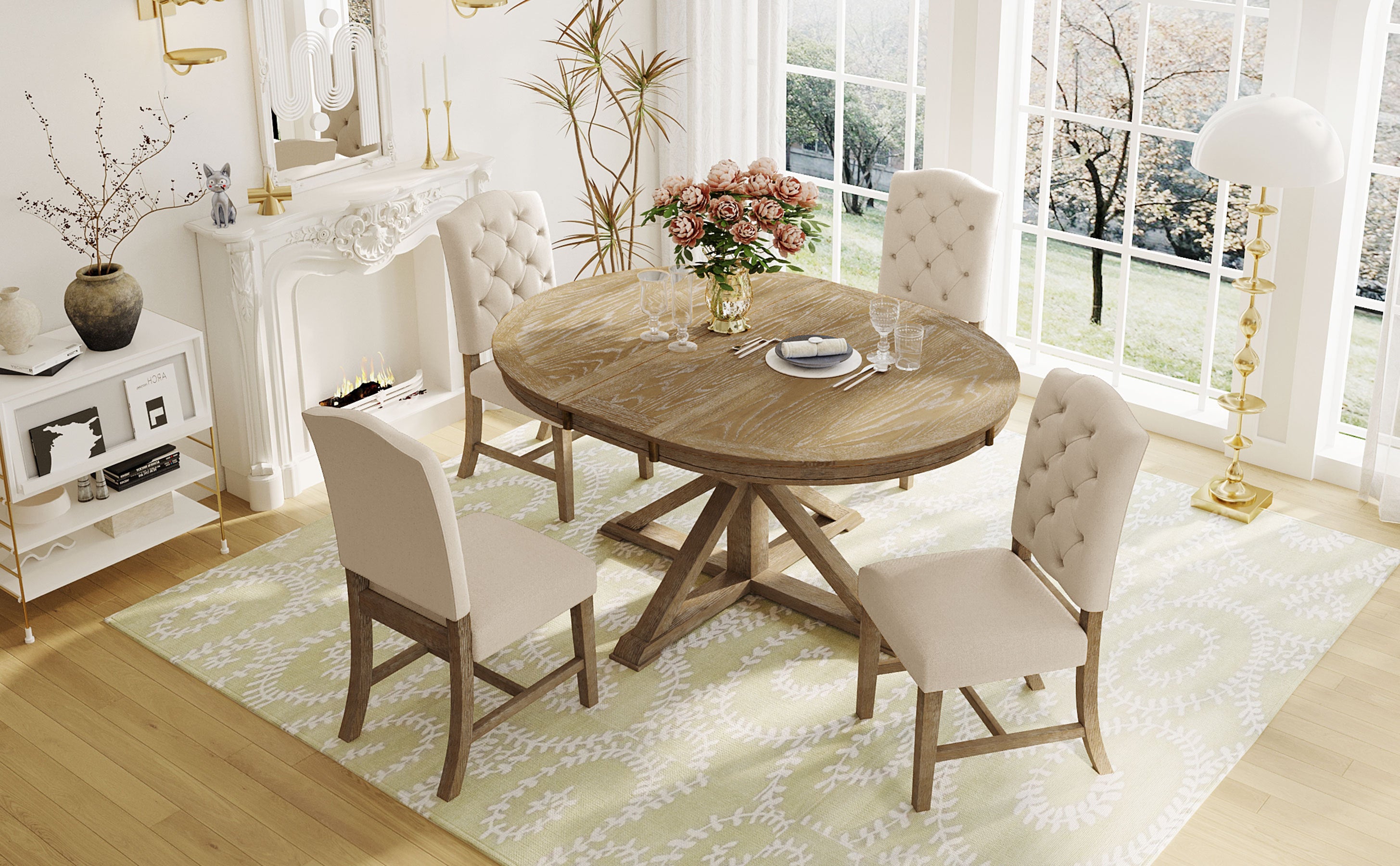 Retro Extendable Dining Table & 4 Chairs Set