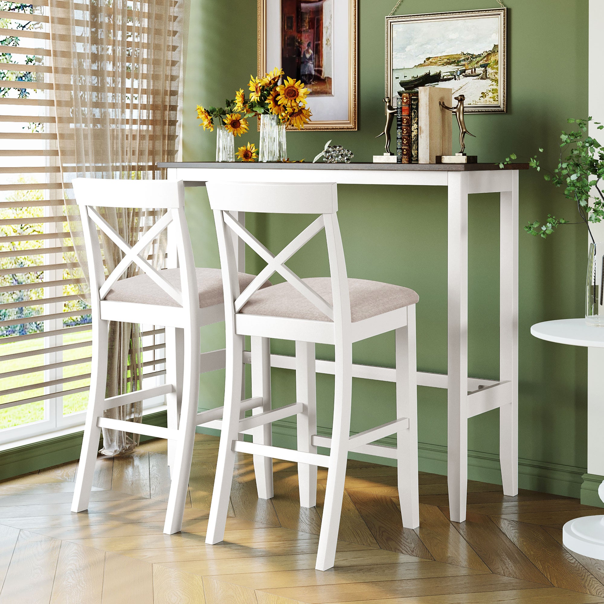 Farmhouse 48" Bar Height Dining Set (Cherry+White)