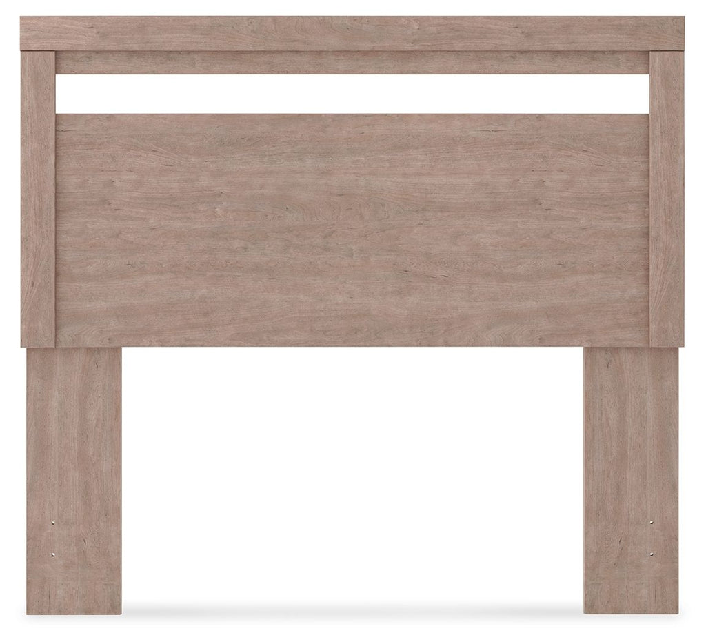 Gray full panel headboard front view with centered panel and straight legs.