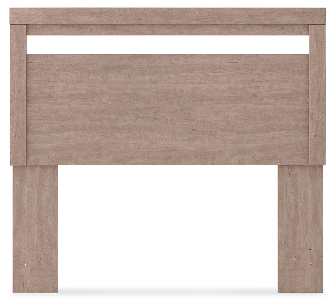 Gray full panel headboard front view with centered panel and straight legs.