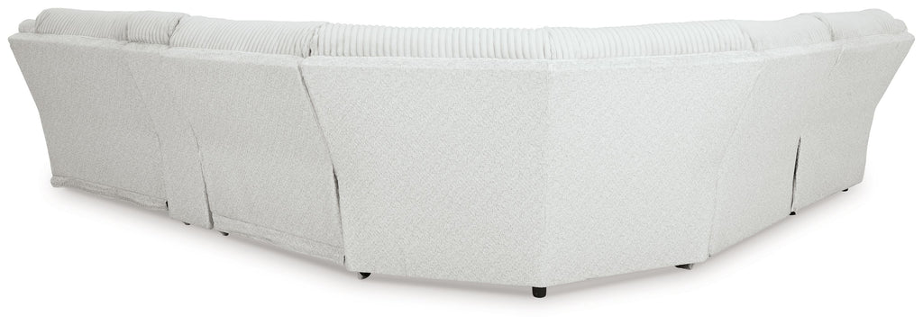 Light corner reclining sectional sofa with curved seat back and padded armrests