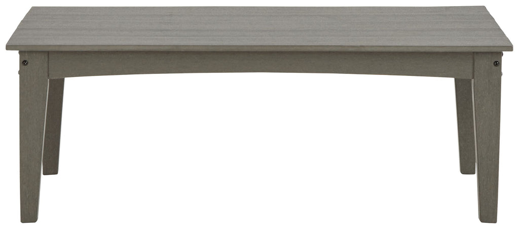 Rectangular gray cocktail table with smooth top and four straight legs