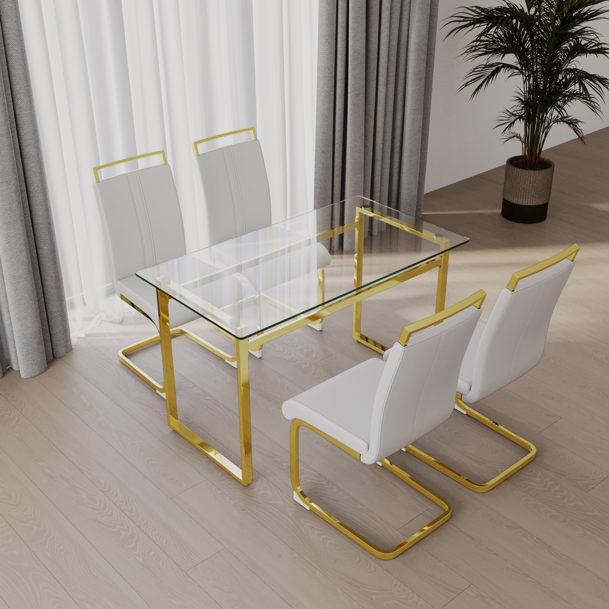 51" Glass Dining Table Set for 4 - Gold Legs